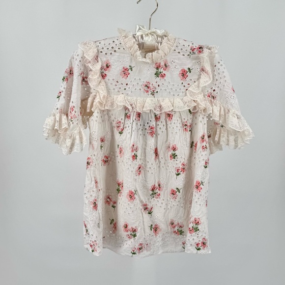 Needle & Thread Tops - Needle & Thread Desert Rose Embroidered Ruffle Lace Lined Blouse US Size 0